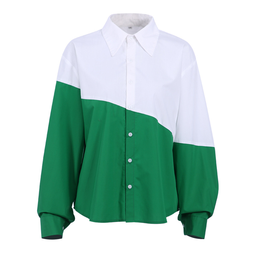 Autumn And Winter New Style Shirts Women's Stitching Contrasting Tops Design Sense Fashionable Shirts Loose Women's Clothing